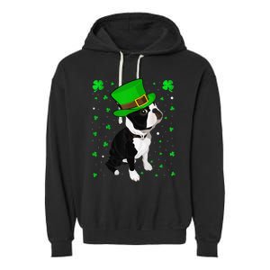 Funny Irish Leprechaun Hat Boston Terrier St. Patrick's Day Garment-Dyed Fleece Hoodie