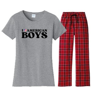 Funny I Love American I Red Heart Usa America Gift Women's Flannel Pajama Set