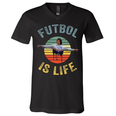 Futbol Is Life Soccer Ball Team Fan Lovers Goals Of Life V-Neck T-Shirt