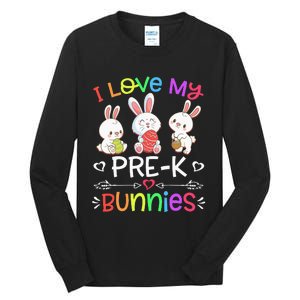 Funny I Love My Pre-K Bunnies teacher Easter Bunny Egg Tall Long Sleeve T-Shirt