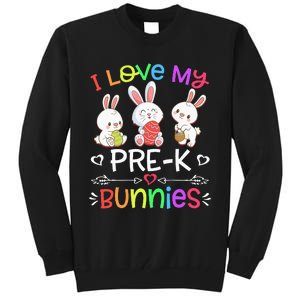 Funny I Love My Pre-K Bunnies teacher Easter Bunny Egg Tall Sweatshirt