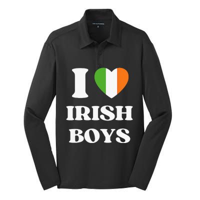 Funny I Love Irish I Red Heart British Ireland Silk Touch Performance Long Sleeve Polo