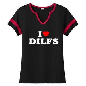 Funny I Love Dilfs I Heart Dilfs Red Heart Cool Ladies Halftime Notch Neck Tee