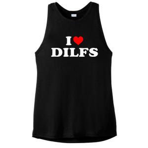 Funny I Love Dilfs I Heart Dilfs Red Heart Cool Ladies PosiCharge Tri-Blend Wicking Tank