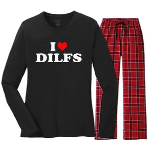 Funny I Love Dilfs I Heart Dilfs Red Heart Cool Women's Long Sleeve Flannel Pajama Set 