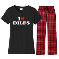 Funny I Love Dilfs I Heart Dilfs Red Heart Cool Women's Flannel Pajama Set