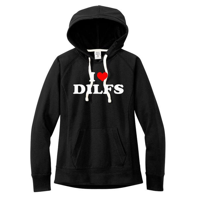 Funny I Love Dilfs I Heart Dilfs Red Heart Cool Women's Fleece Hoodie