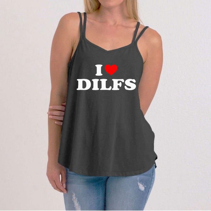 Funny I Love Dilfs I Heart Dilfs Red Heart Cool Women's Strappy Tank