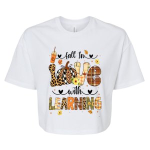 Fall In Love With Learning Thanksgiving Leopard Teacher  Bella+Canvas Jersey Crop Tee