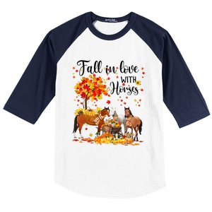 Fall In Love With Horses Autumn Fall Love Horse Thanksgiving Baseball Sleeve Shirt