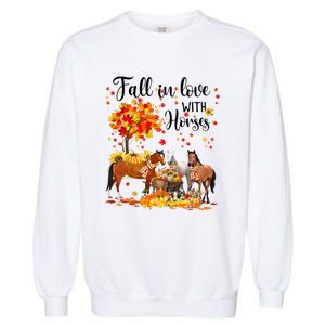 Fall In Love With Horses Autumn Fall Love Horse Thanksgiving Garment-Dyed Sweatshirt