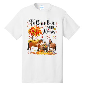 Fall In Love With Horses Autumn Fall Love Horse Thanksgiving Tall T-Shirt