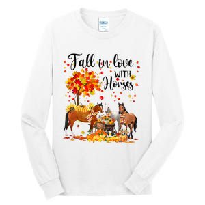 Fall In Love With Horses Autumn Fall Love Horse Thanksgiving Tall Long Sleeve T-Shirt