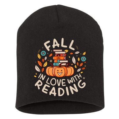 Fall In Love With Reading Book Autumn Pumpkins And Teachers Short Acrylic Beanie