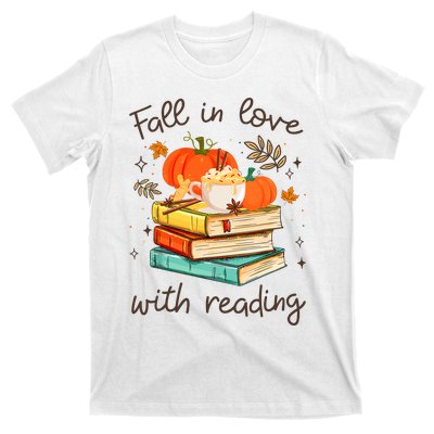 Fall In Love With Reading Book Autumn Pumpkins And Teachers T-Shirt