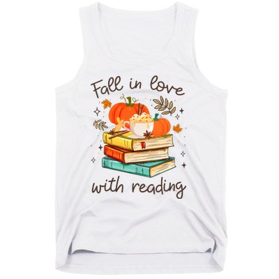 Fall In Love With Reading Book Autumn Pumpkins And Teachers Tank Top