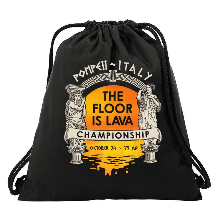 Floor Is Lava Championship History Pompeii Ancient Ironic Drawstring Bag