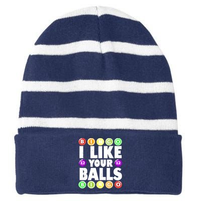 Funny I Like Your Balls Bingo Gambling Women Mothers Day Striped Beanie with Solid Band