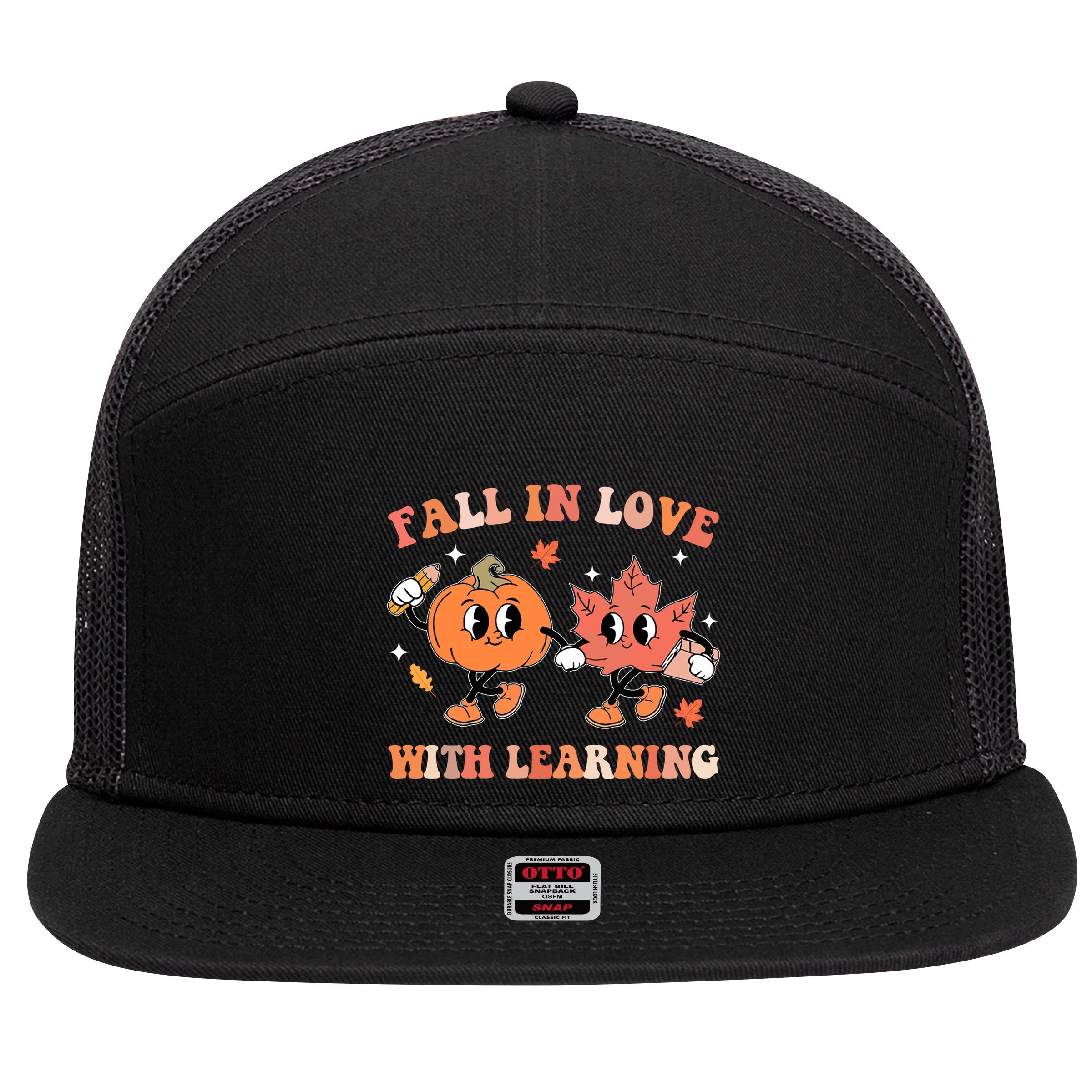 Fall In Love With Learning Autumn Cute 7 Panel Mesh Trucker Snapback Hat