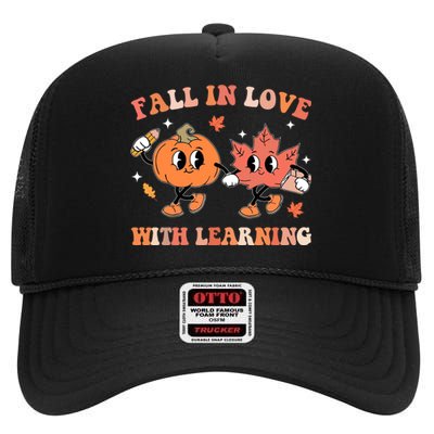 Fall In Love With Learning Autumn Cute High Crown Mesh Back Trucker Hat