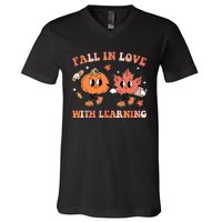 Fall In Love With Learning Autumn Cute V-Neck T-Shirt