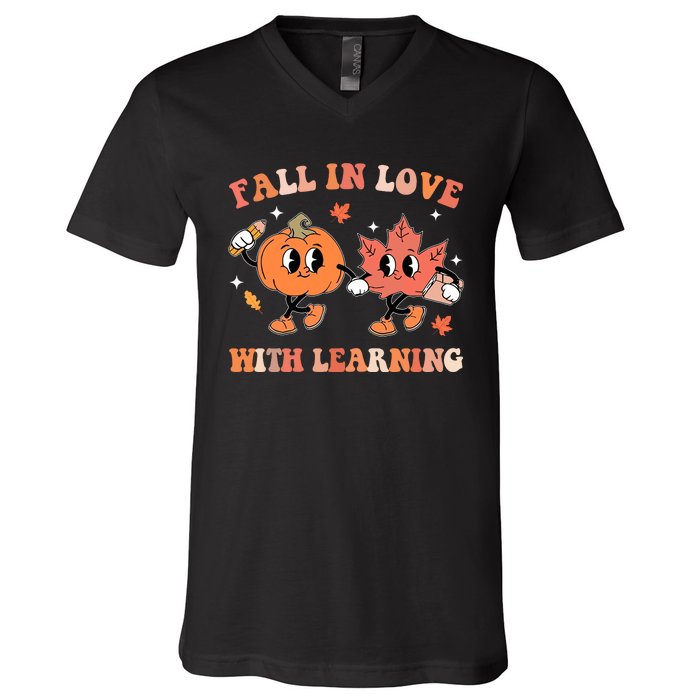 Fall In Love With Learning Autumn Cute V-Neck T-Shirt