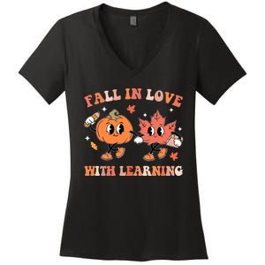 Fall In Love With Learning Autumn Cute Women's V-Neck T-Shirt