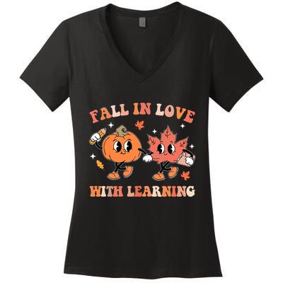 Fall In Love With Learning Autumn Cute Women's V-Neck T-Shirt
