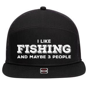 Funny I Like Hunting Fishing Maybe 3 People Distressed Retro 7 Panel Mesh Trucker Snapback Hat