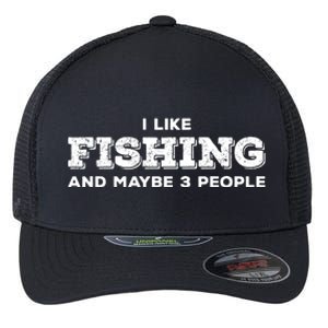 Funny I Like Hunting Fishing Maybe 3 People Distressed Retro Flexfit Unipanel Trucker Cap