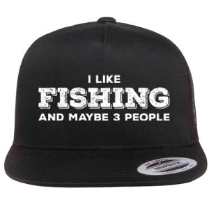 Funny I Like Hunting Fishing Maybe 3 People Distressed Retro Flat Bill Trucker Hat