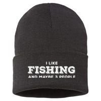 Funny I Like Hunting Fishing Maybe 3 People Distressed Retro Sustainable Knit Beanie