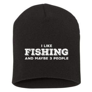 Funny I Like Hunting Fishing Maybe 3 People Distressed Retro Short Acrylic Beanie