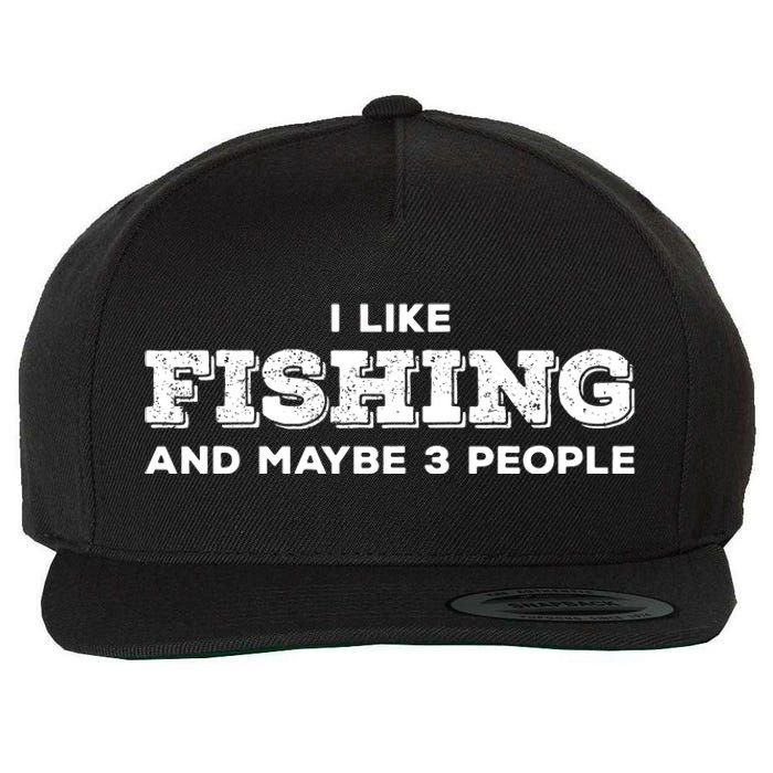 Funny I Like Hunting Fishing Maybe 3 People Distressed Retro Wool Snapback Cap