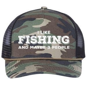 Funny I Like Hunting Fishing Maybe 3 People Distressed Retro Retro Rope Trucker Hat Cap