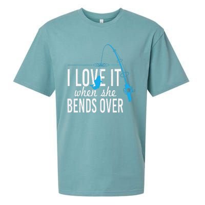 Funny I Love It When She Bends Over Fishing Pole Sueded Cloud Jersey T-Shirt