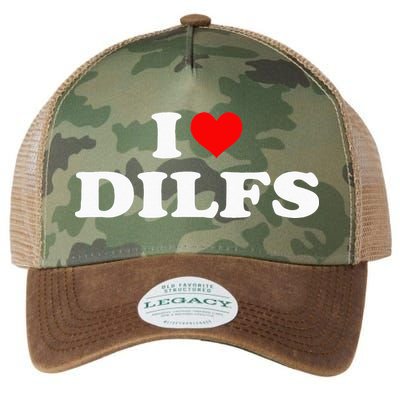 Funny I Love DILFs I Heart DILFs Red Heart Cool Legacy Tie Dye Trucker Hat