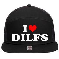 Funny I Love DILFs I Heart DILFs Red Heart Cool 7 Panel Mesh Trucker Snapback Hat