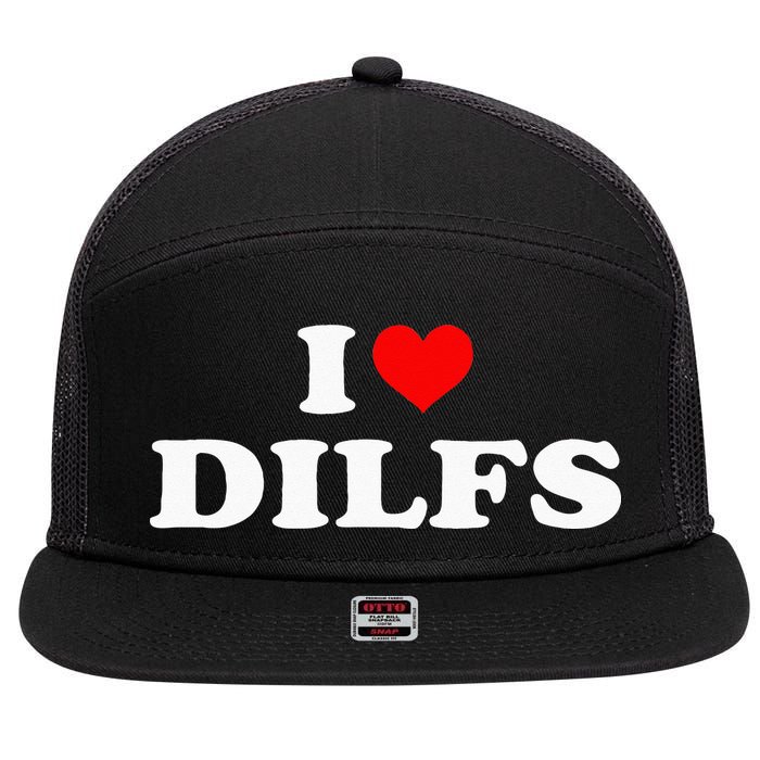 Funny I Love DILFs I Heart DILFs Red Heart Cool 7 Panel Mesh Trucker Snapback Hat