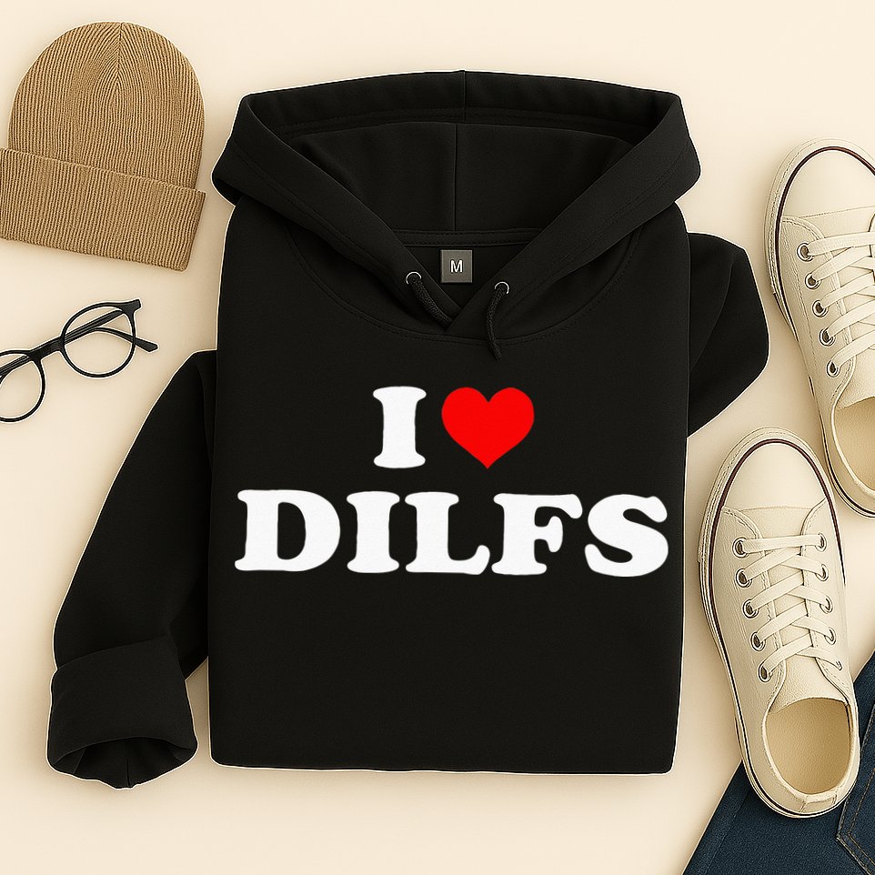 Funny I Love DILFs I Heart DILFs Red Heart Cool Hoodie