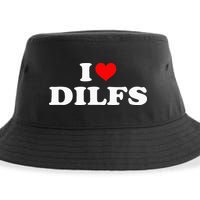 Funny I Love DILFs I Heart DILFs Red Heart Cool Sustainable Bucket Hat