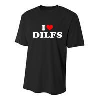 Funny I Love DILFs I Heart DILFs Red Heart Cool Youth Performance Sprint T-Shirt