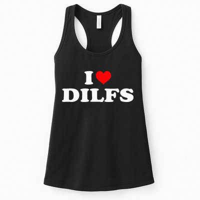 Funny I Love DILFs I Heart DILFs Red Heart Cool Womens Tank Top