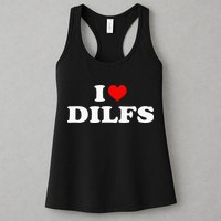 Funny I Love DILFs I Heart DILFs Red Heart Cool Womens Tank Top