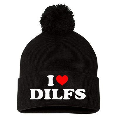 Funny I Love DILFs I Heart DILFs Red Heart Cool Pom Pom 12in Knit Beanie