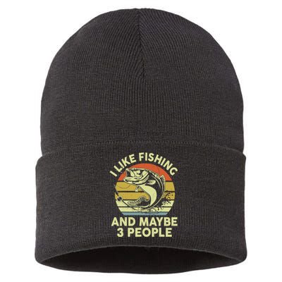 Funny I Like Bass Fishing Maybe 3 People Sustainable Knit Beanie