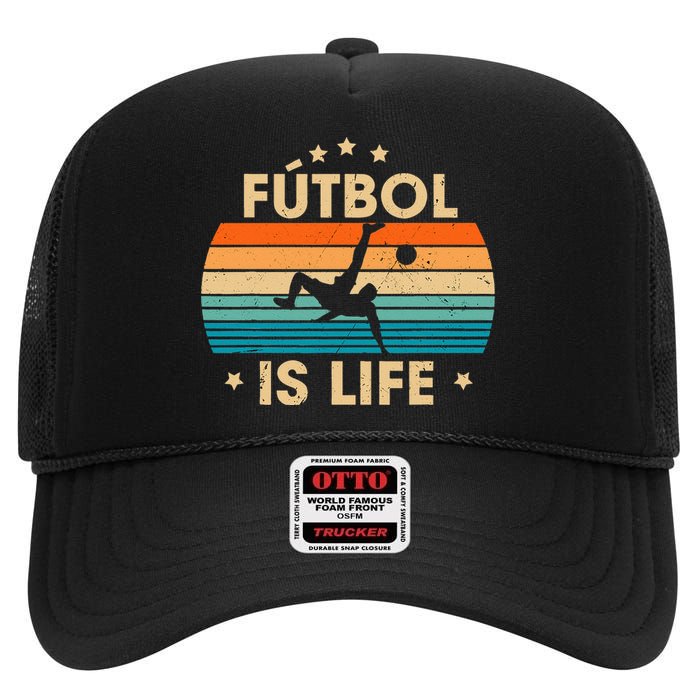 Futbol Is Life Retro Soccer Gift For Player High Crown Mesh Back Trucker Hat