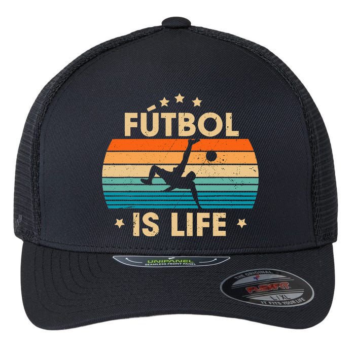 Futbol Is Life Retro Soccer Gift For Player Flexfit Unipanel Trucker Cap