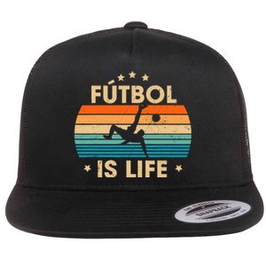 Futbol Is Life Retro Soccer Gift For Player Flat Bill Trucker Hat