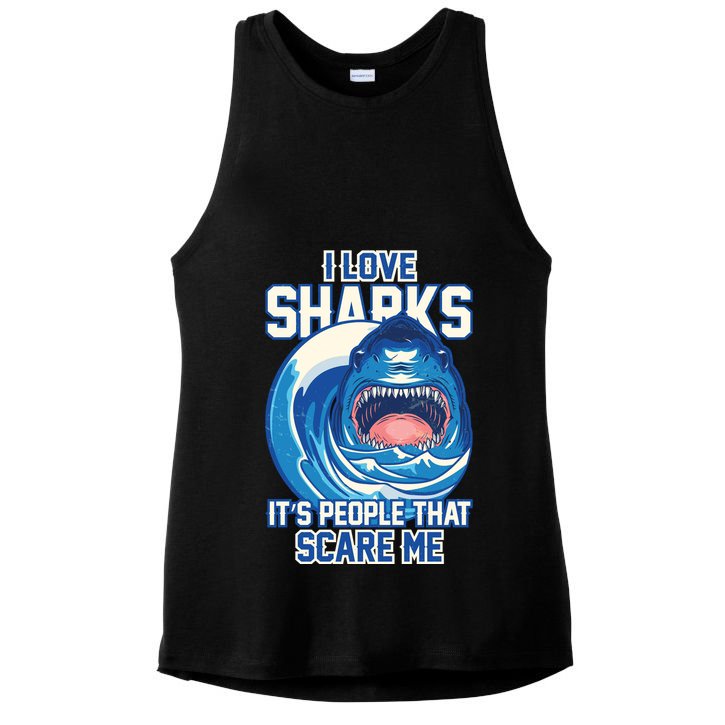 Funny I Love Sharks It's People That Scare Me Ladies PosiCharge Tri-Blend Wicking Tank